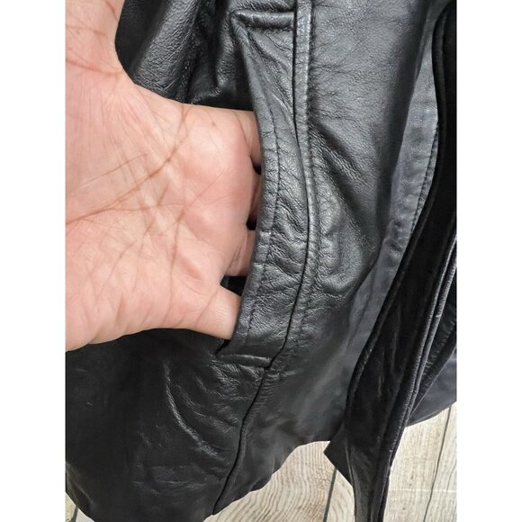 Vtg Y2K Jacqueline Ferrari Lambskin Leather Jacket Women M Black Belted Mob Wife - Picture 4 of 8